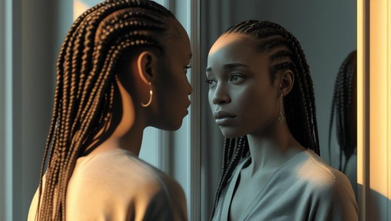 A woman looking at her reflection and wishing she was younger