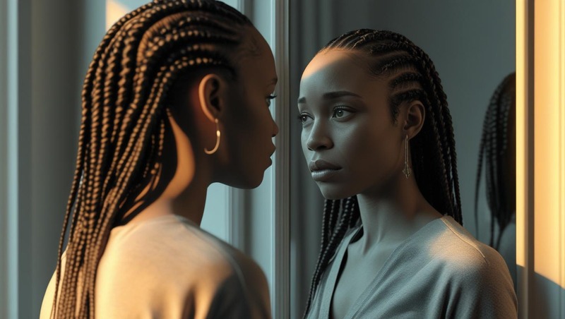 A woman looking at her reflection and wishing she was younger